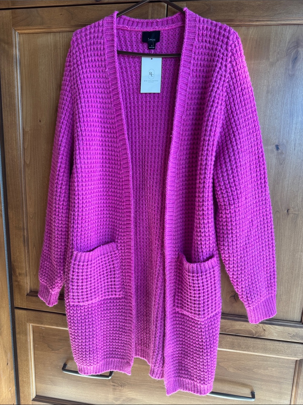 Lumiere Hot Pink Waffle-Knit Open Cardigan